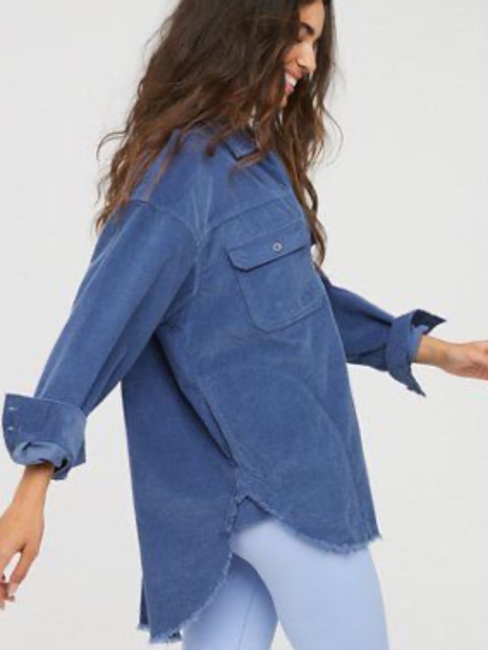 Aerie - OFFLINE Corduroy Cord Shacket Half Zip Pullover Blue Oversized - XL